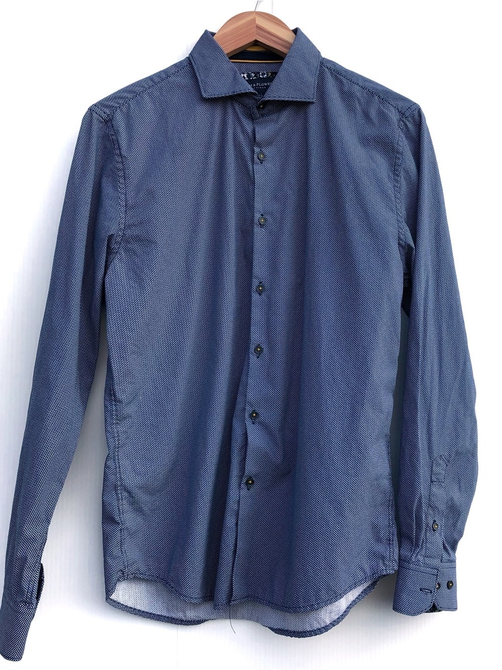 Denim & Flower Ricky Singh Men's Blue Micro-Pattern medium button down shirt